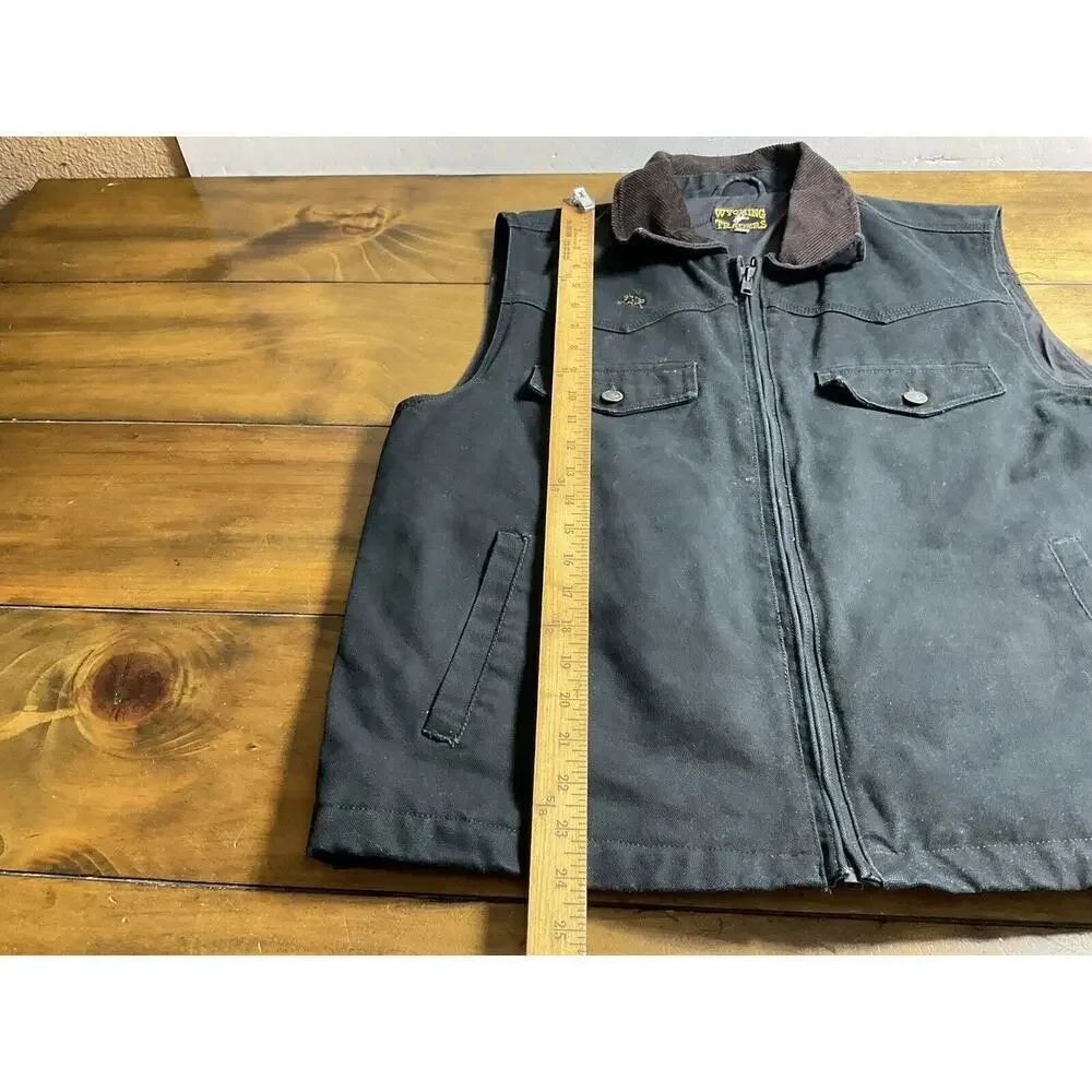 Wyoming Traders Western Black Vest Conceal Carry Full Zip Large Corduroy Collar
